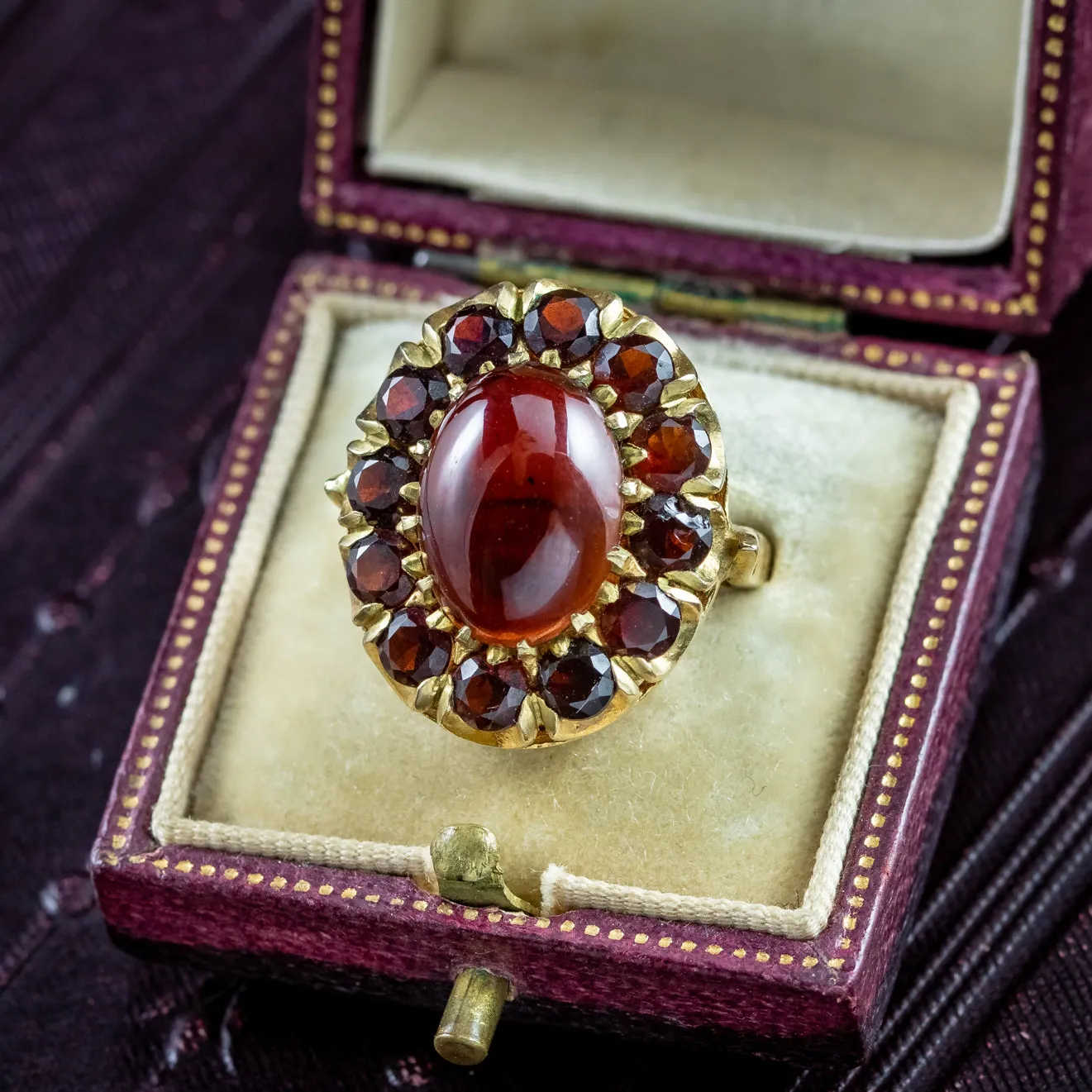 Vintage Garnet Cluster Cocktail Ring Dated 1965