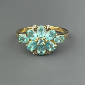 Vintage Gold Diamond Blue Stone Flower Cocktail Ring, Sz 6 1/4