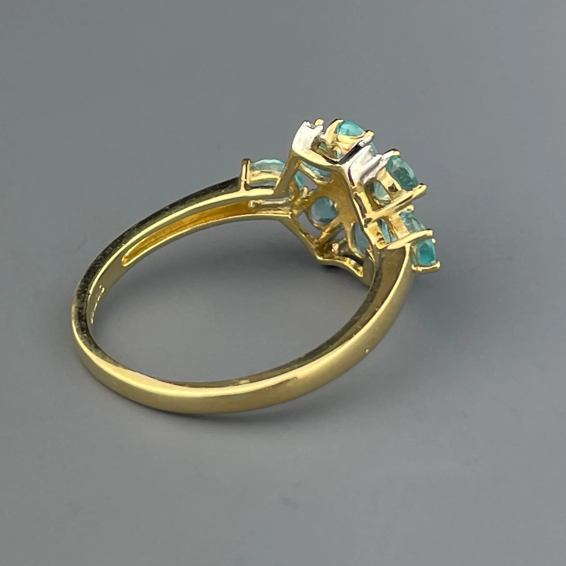 Vintage Gold Diamond Blue Stone Flower Cocktail Ring, Sz 6 1/4