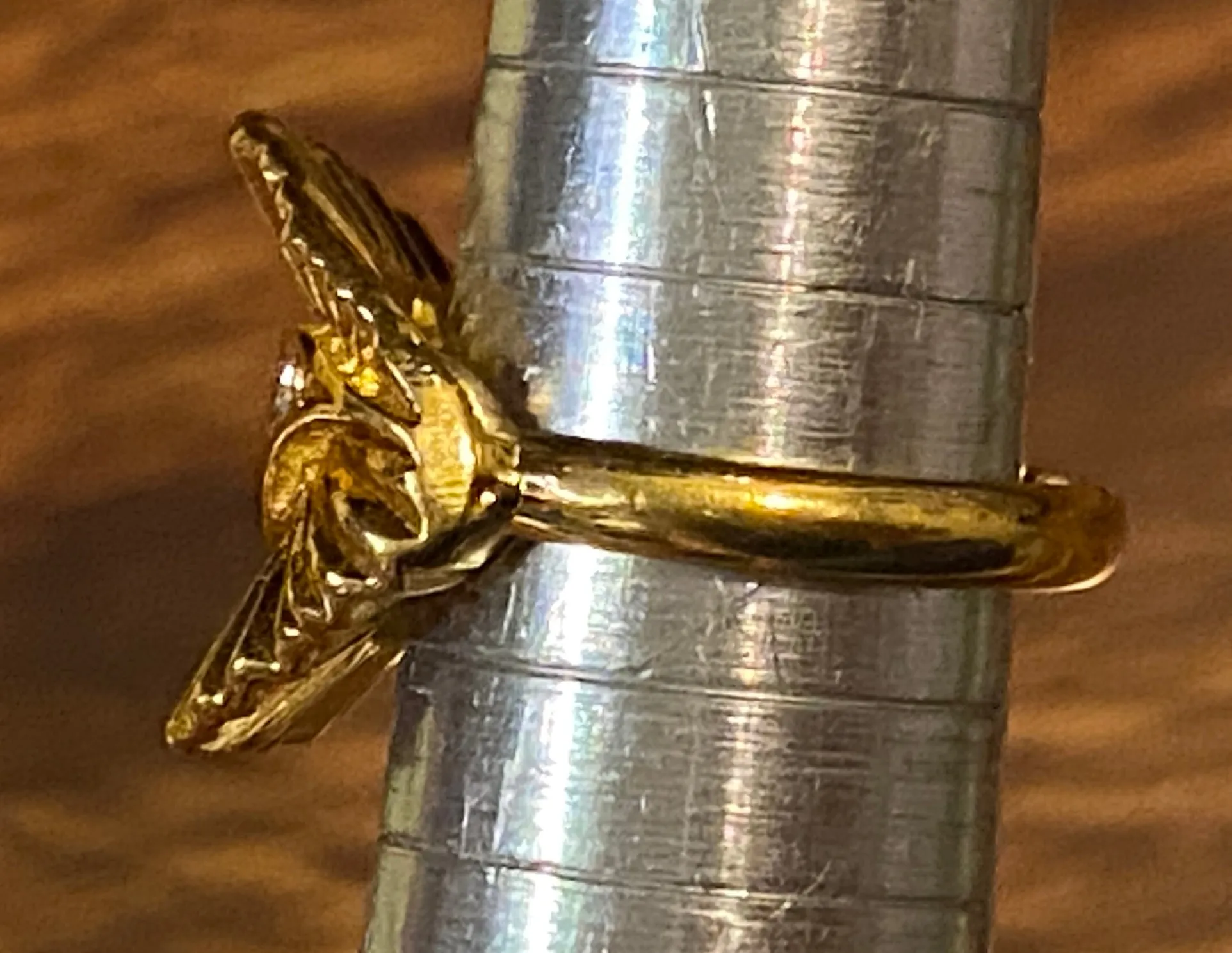 Vintage Gold Tone Ruffle Rhinestone Cocktail Ring Sz 6