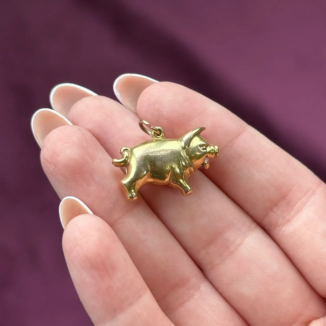 Vintage Pig Charm Pendant 9ct Gold Georg Jensen