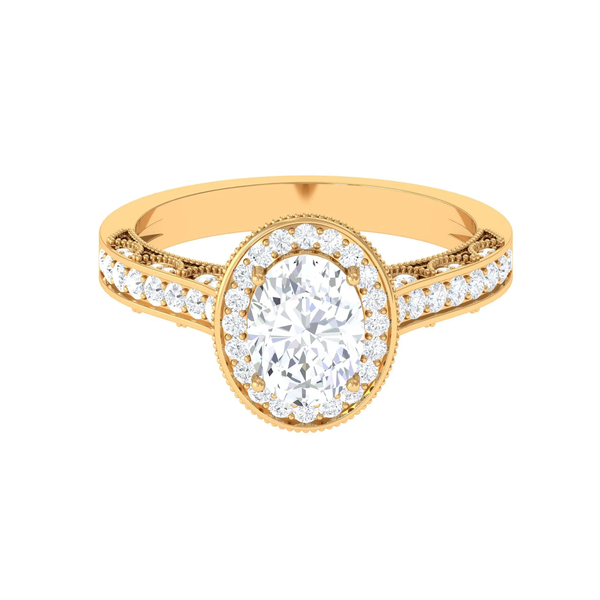 Vintage Style Oval Simulated Diamond Halo Engagement Ring