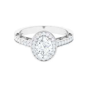 Vintage Style Oval Simulated Diamond Halo Engagement Ring