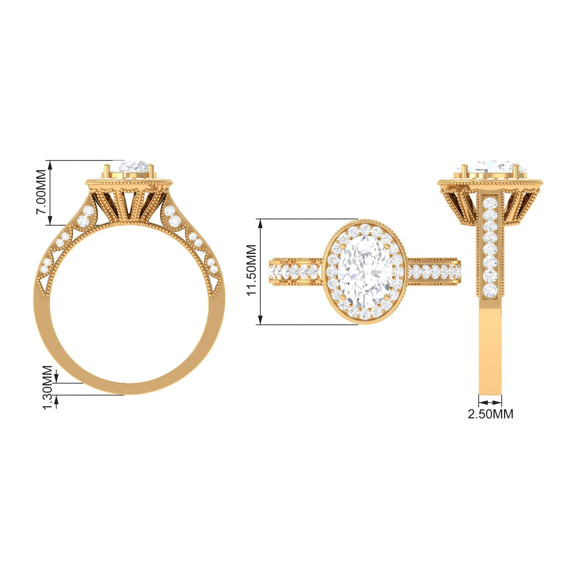 Vintage Style Oval Simulated Diamond Halo Engagement Ring