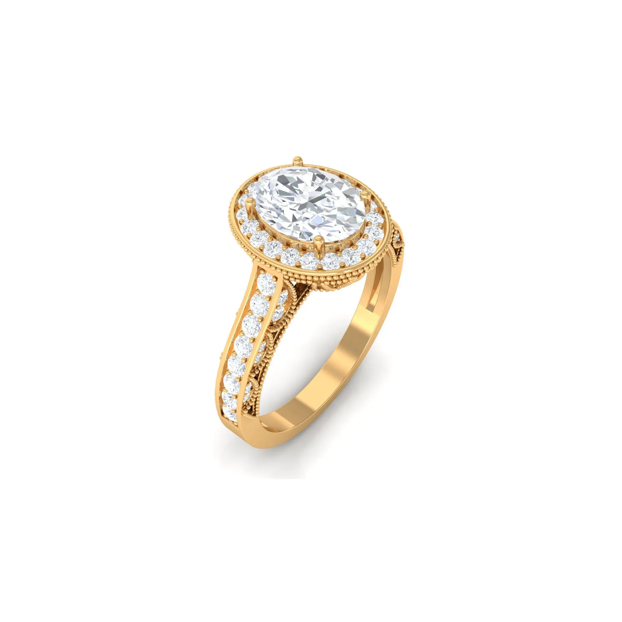 Vintage Style Oval Simulated Diamond Halo Engagement Ring