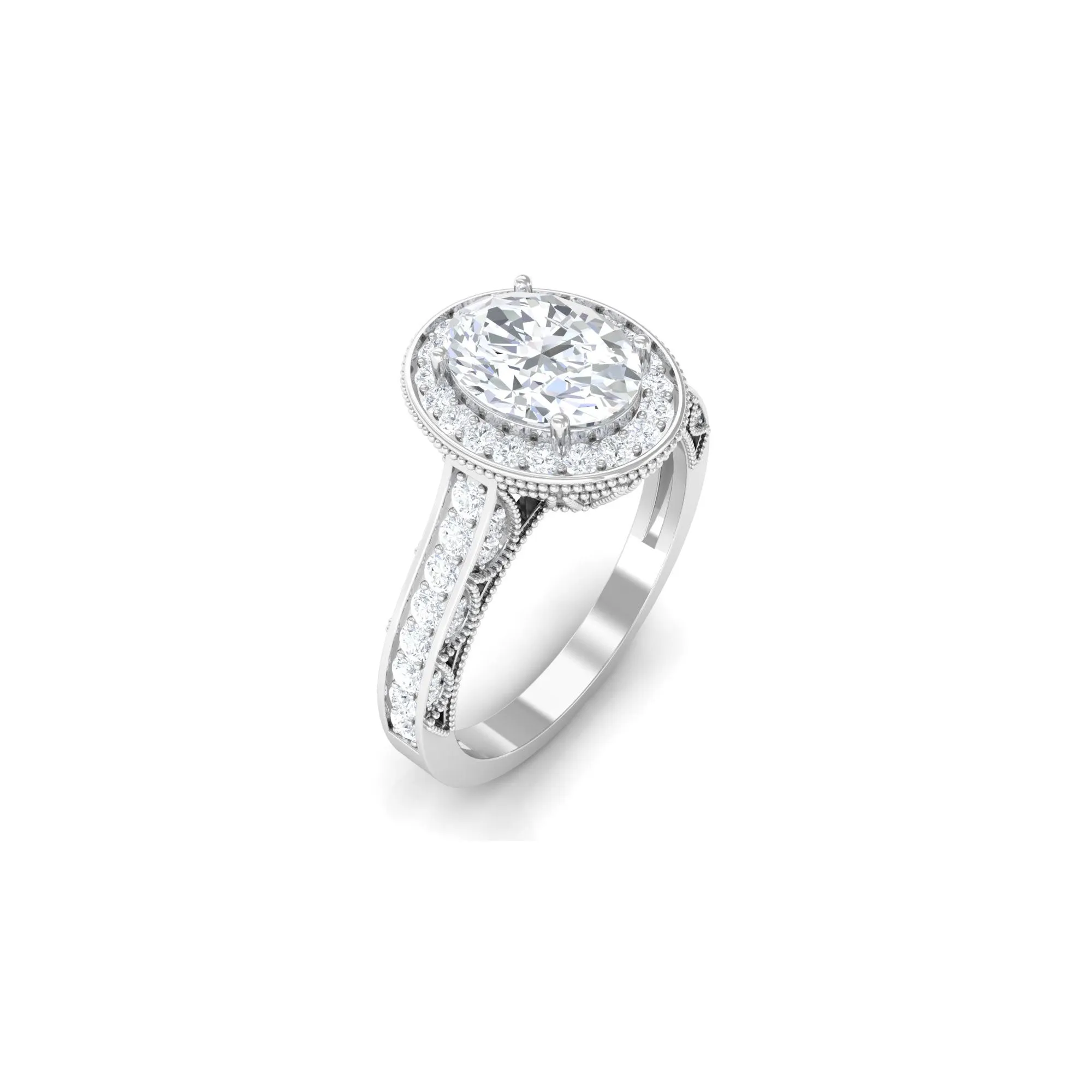 Vintage Style Oval Simulated Diamond Halo Engagement Ring