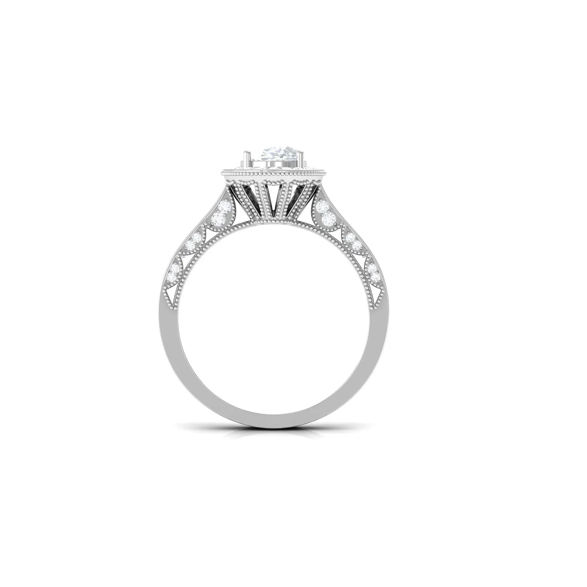 Vintage Style Oval Simulated Diamond Halo Engagement Ring