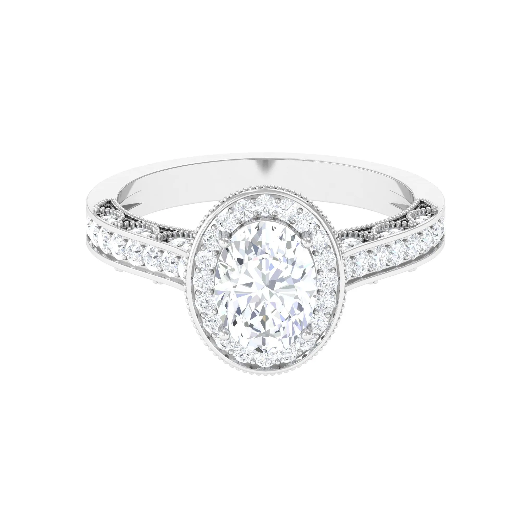 Vintage Style Oval Simulated Diamond Halo Engagement Ring