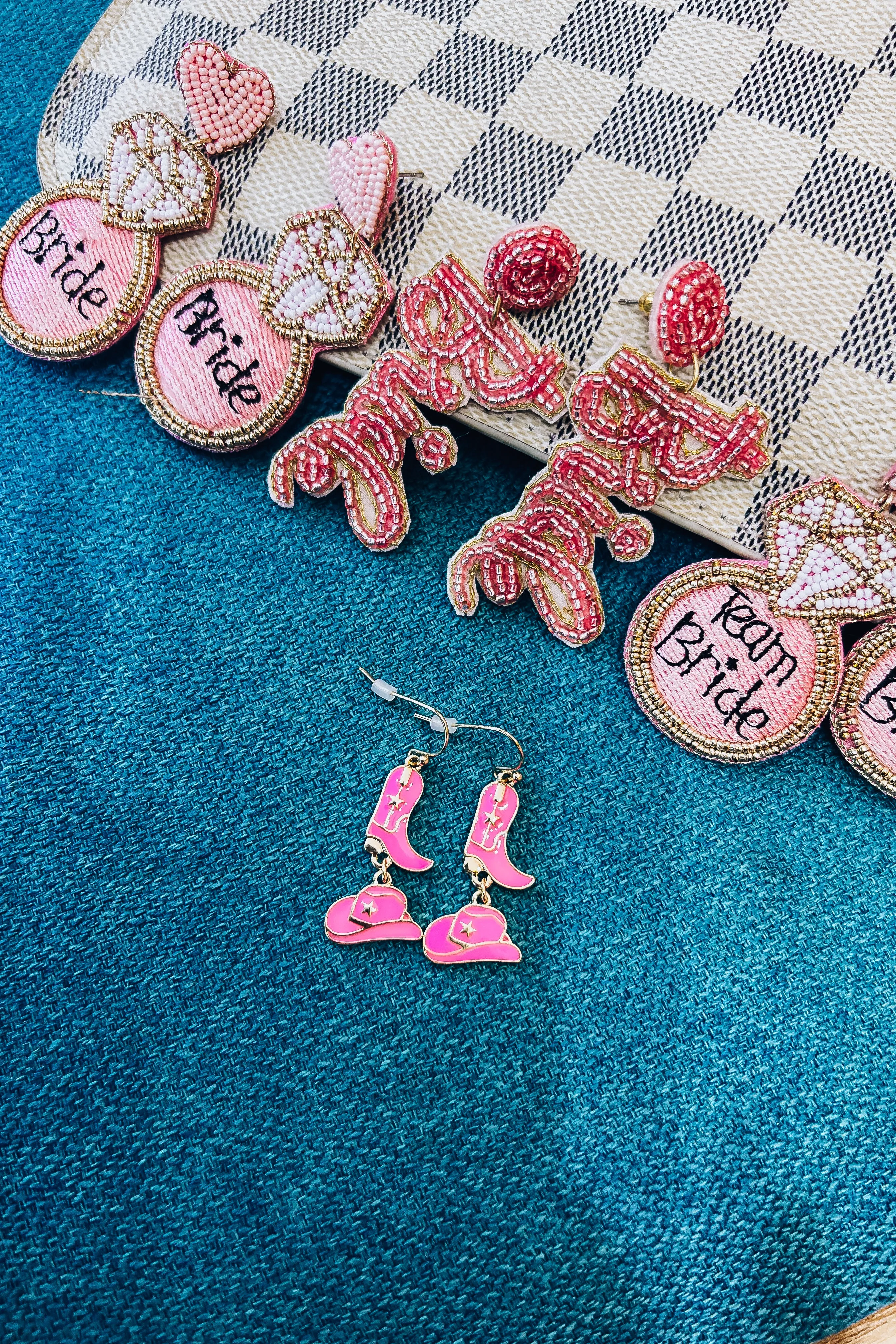 Western Hat/Boot Dangle Earrings - Pink