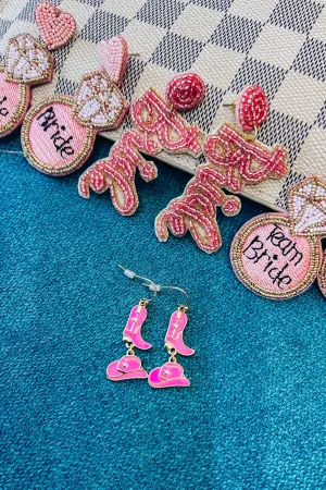 Western Hat/Boot Dangle Earrings - Pink