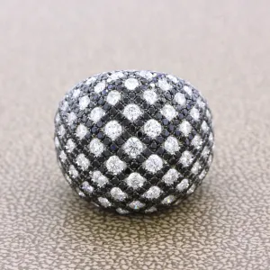White & Black Diamond Gold Dome Cocktail Ring