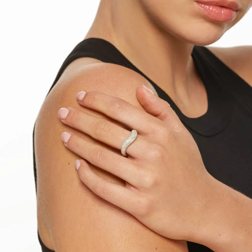 White Topaz Pave Wave Dome Ring in Gold