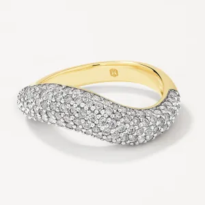 White Topaz Pave Wave Dome Ring in Gold