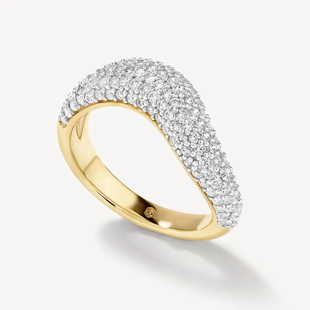 White Topaz Pave Wave Dome Ring in Gold