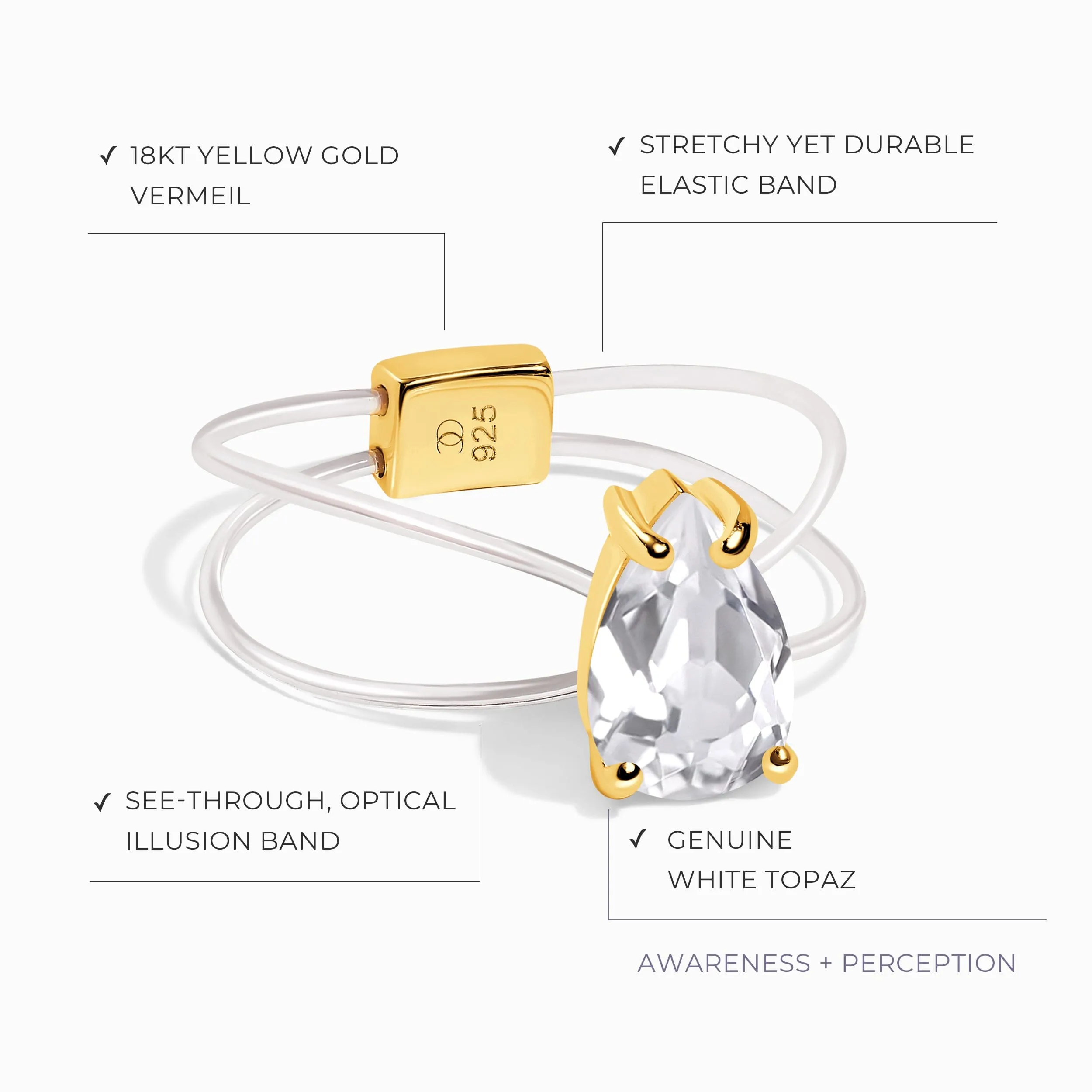 White Topaz Ring Floating Sway - April Birthstone