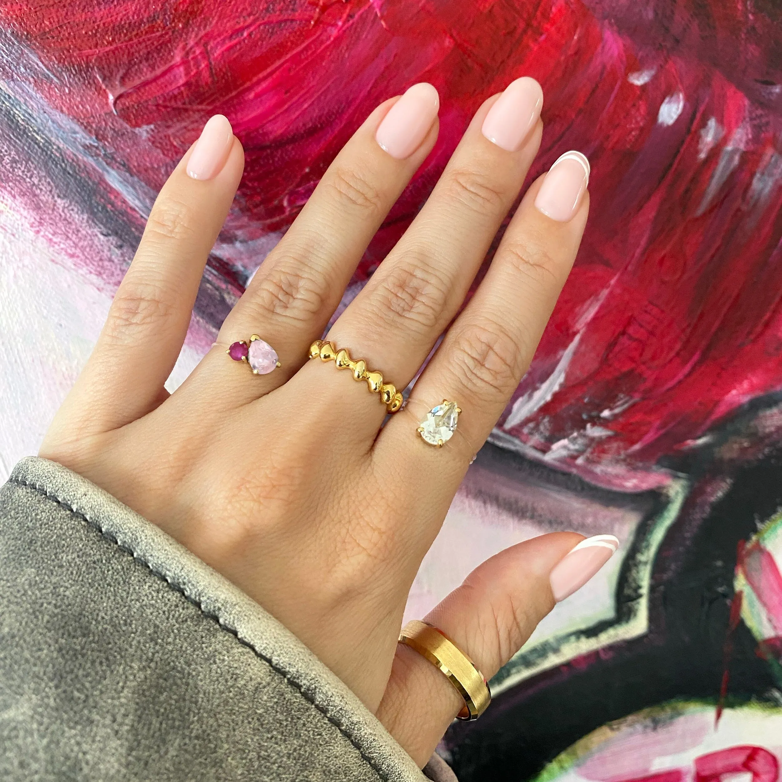 White Topaz Ring Floating Sway - April Birthstone