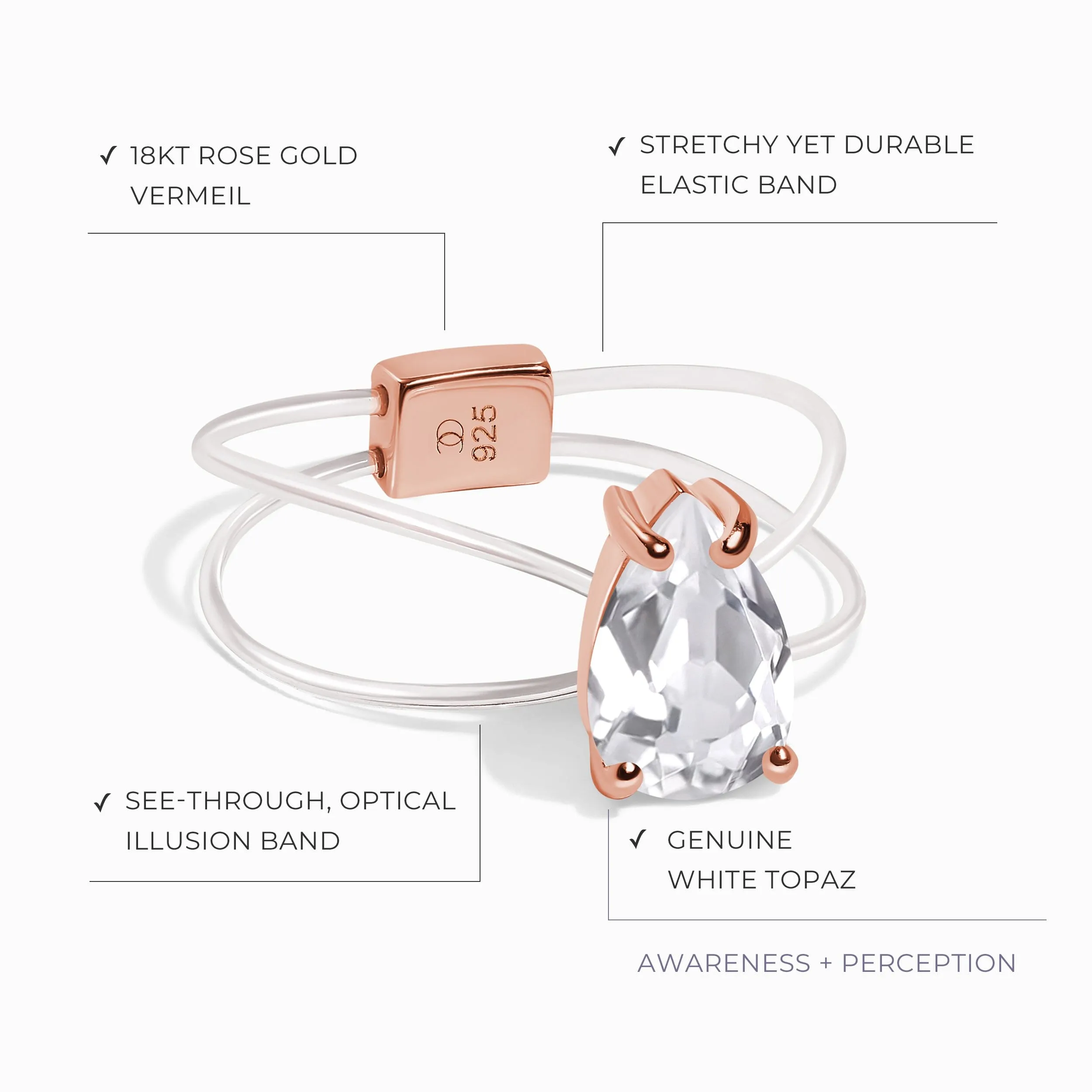 White Topaz Ring Floating Sway - April Birthstone