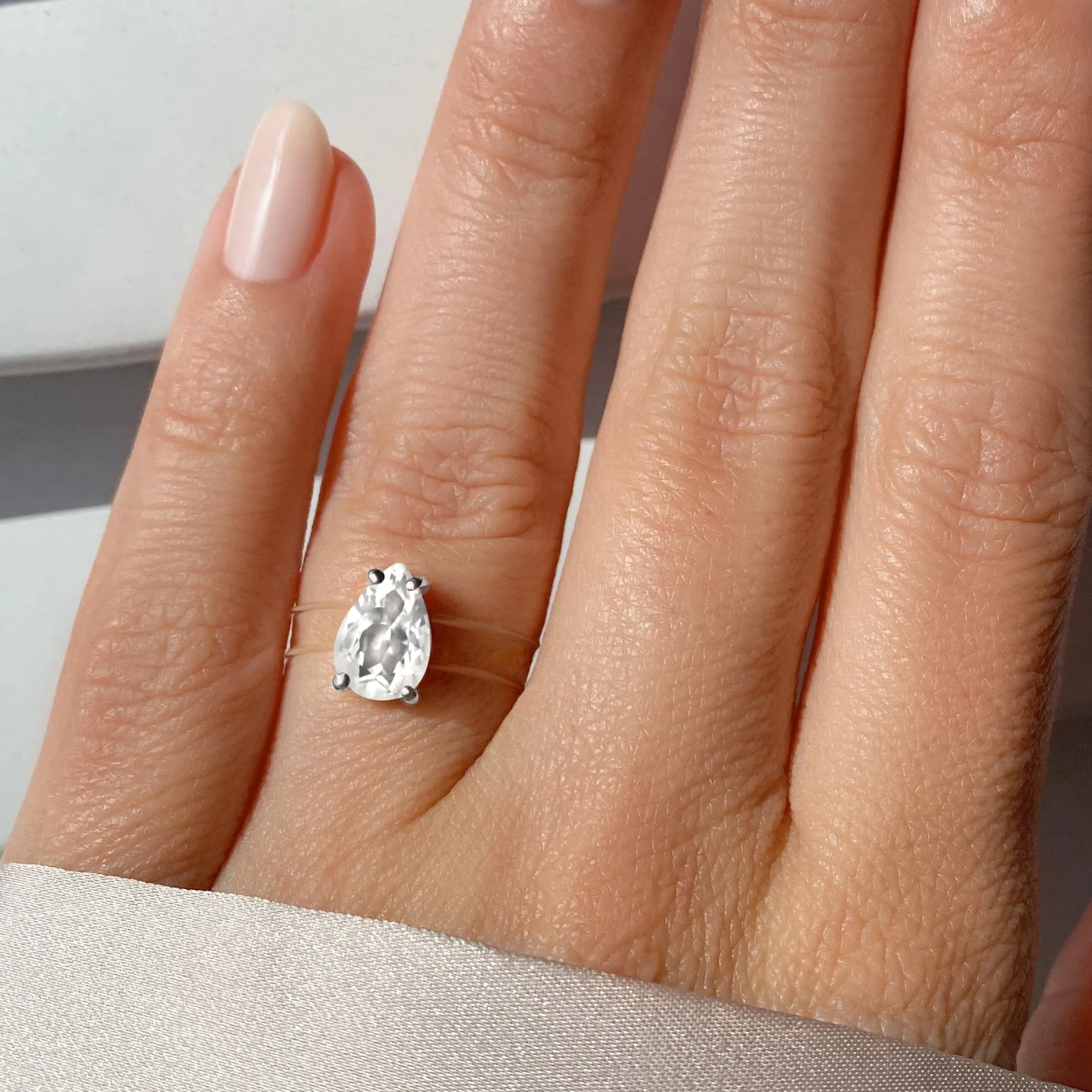 White Topaz Ring Floating Sway - April Birthstone