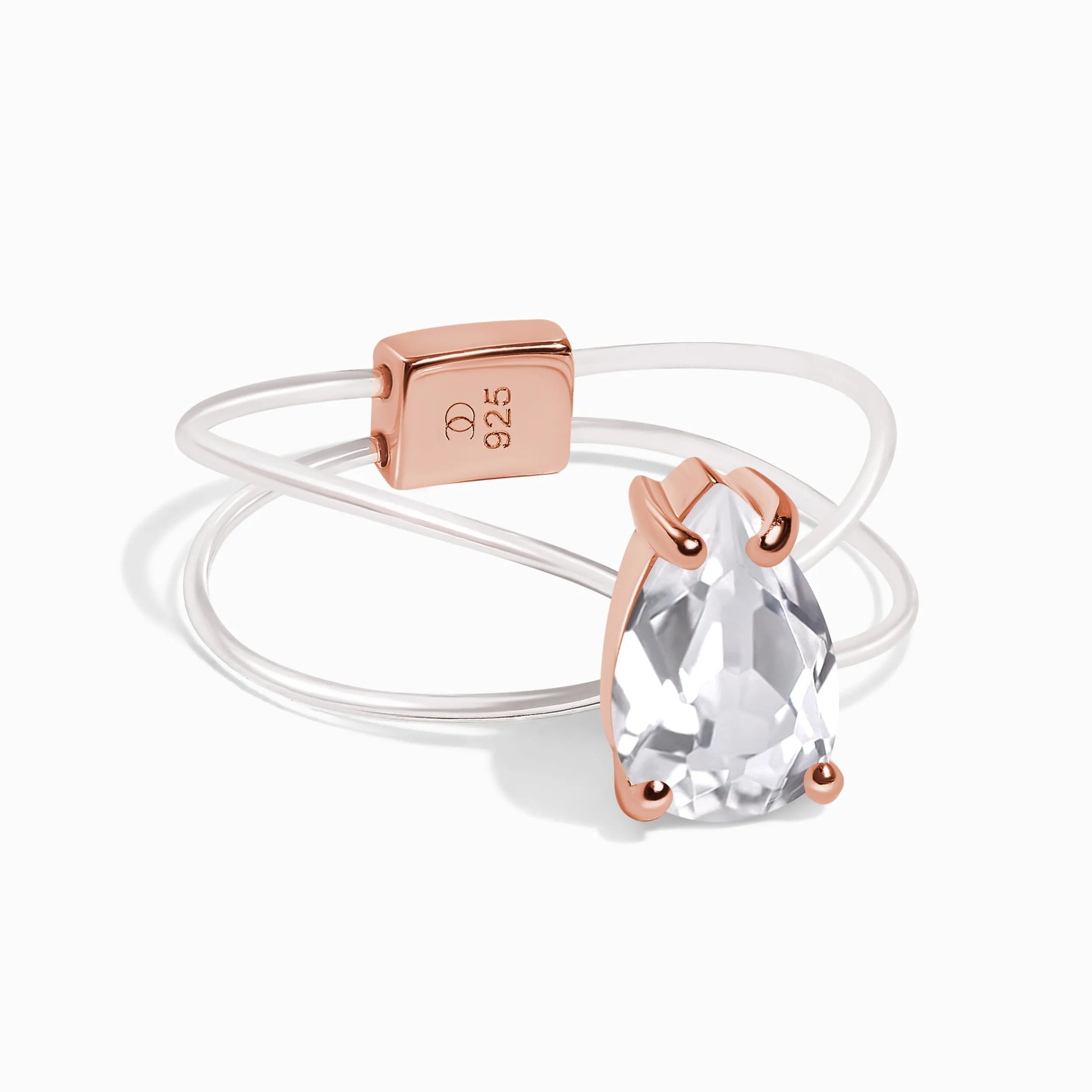 White Topaz Ring Floating Sway - April Birthstone