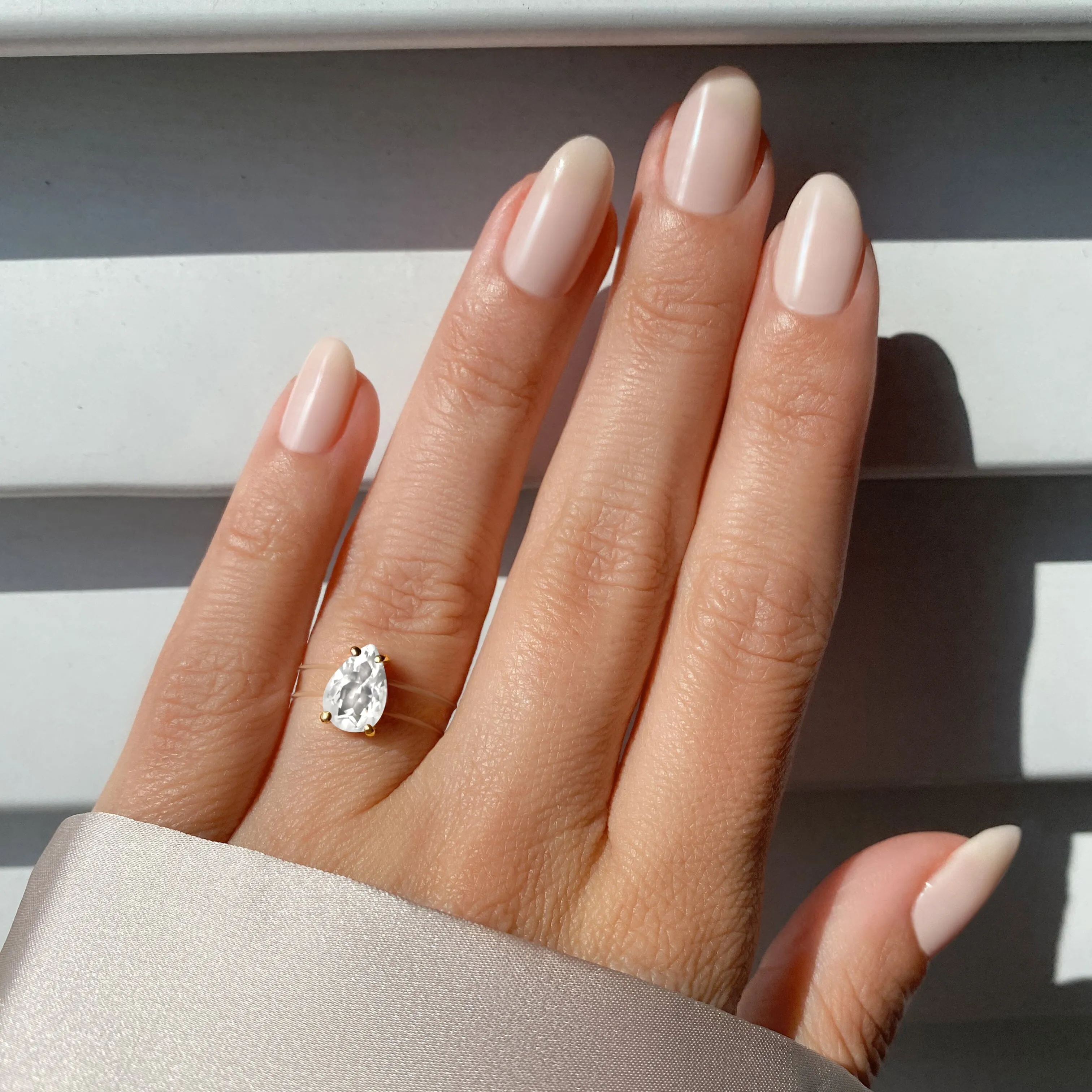 White Topaz Ring Floating Sway - April Birthstone