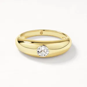 White Topaz Round Curve Pinky Ring in Gold