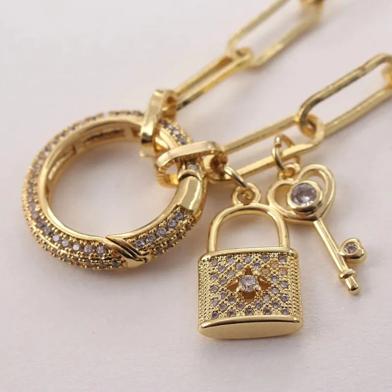 Zircon Heart and Lock Pendant with Long Chain Fashion Necklaces