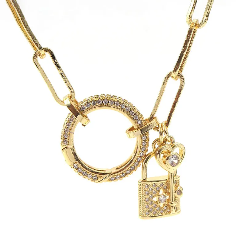Zircon Heart and Lock Pendant with Long Chain Fashion Necklaces