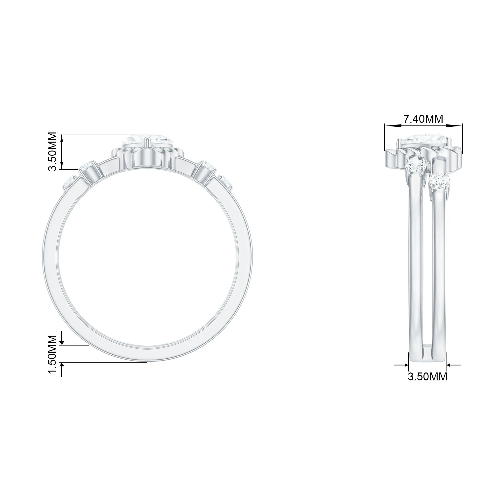 Zircon Solitaire Double Band Ring
